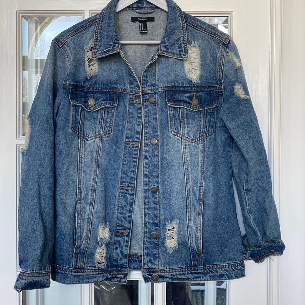Oversized Distressed Jean Jacket